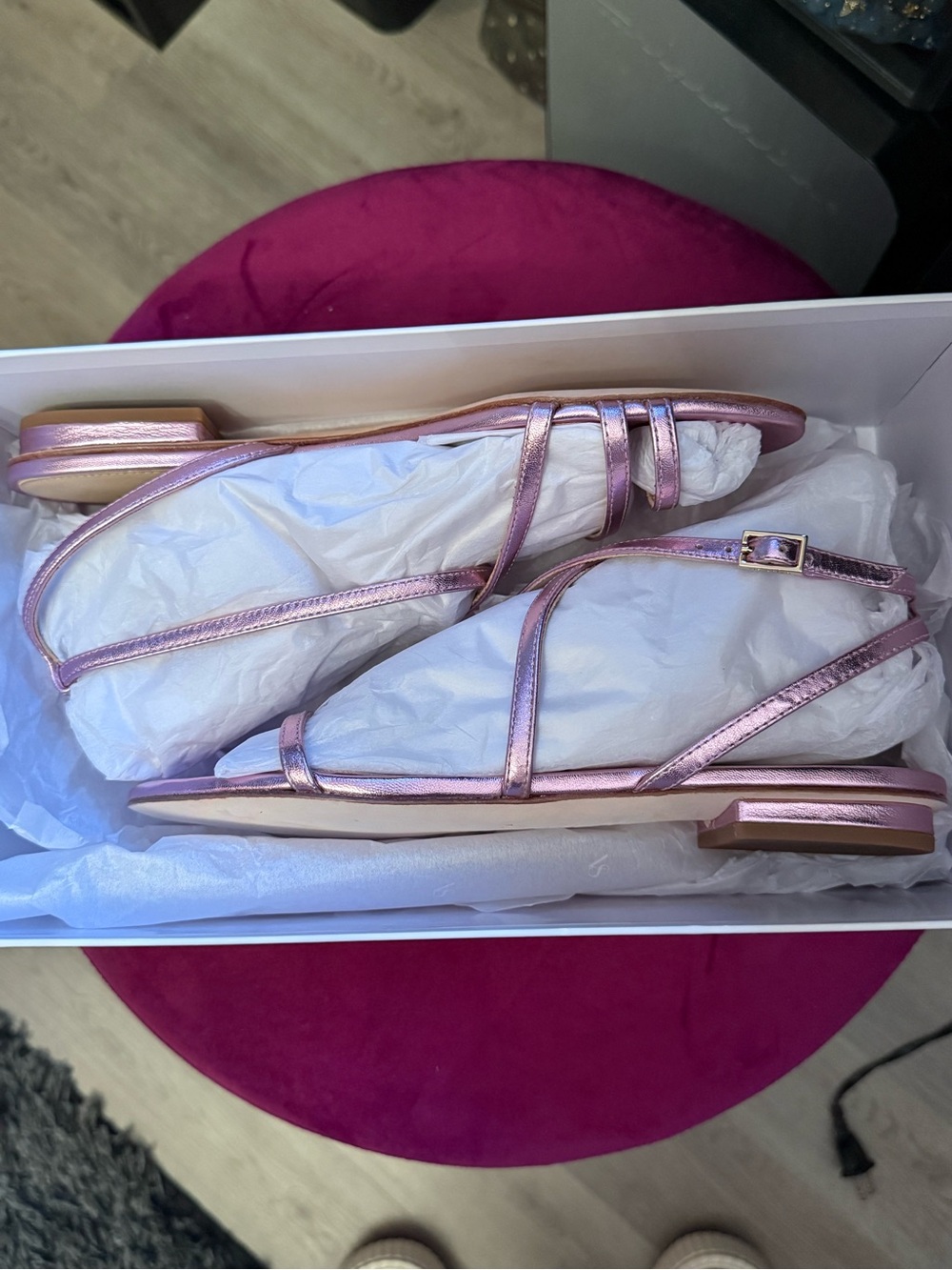 Via Spiga Metallic Rose Gold Strappy Sandals - Picture 3 of 11